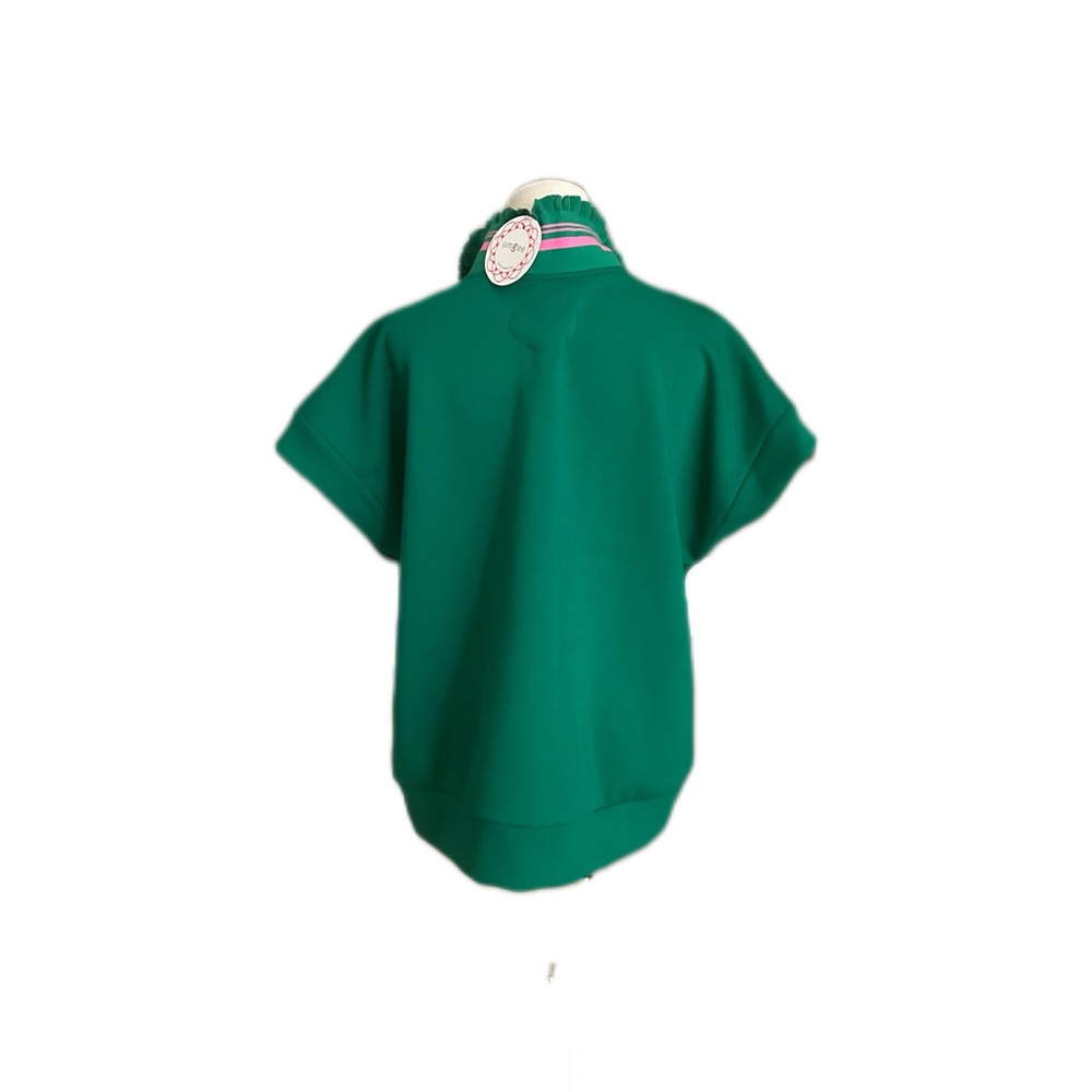 Umgee Half Zip Pullover Top Green Pink Striped Collar Oversized Large - Picture 7 of 11